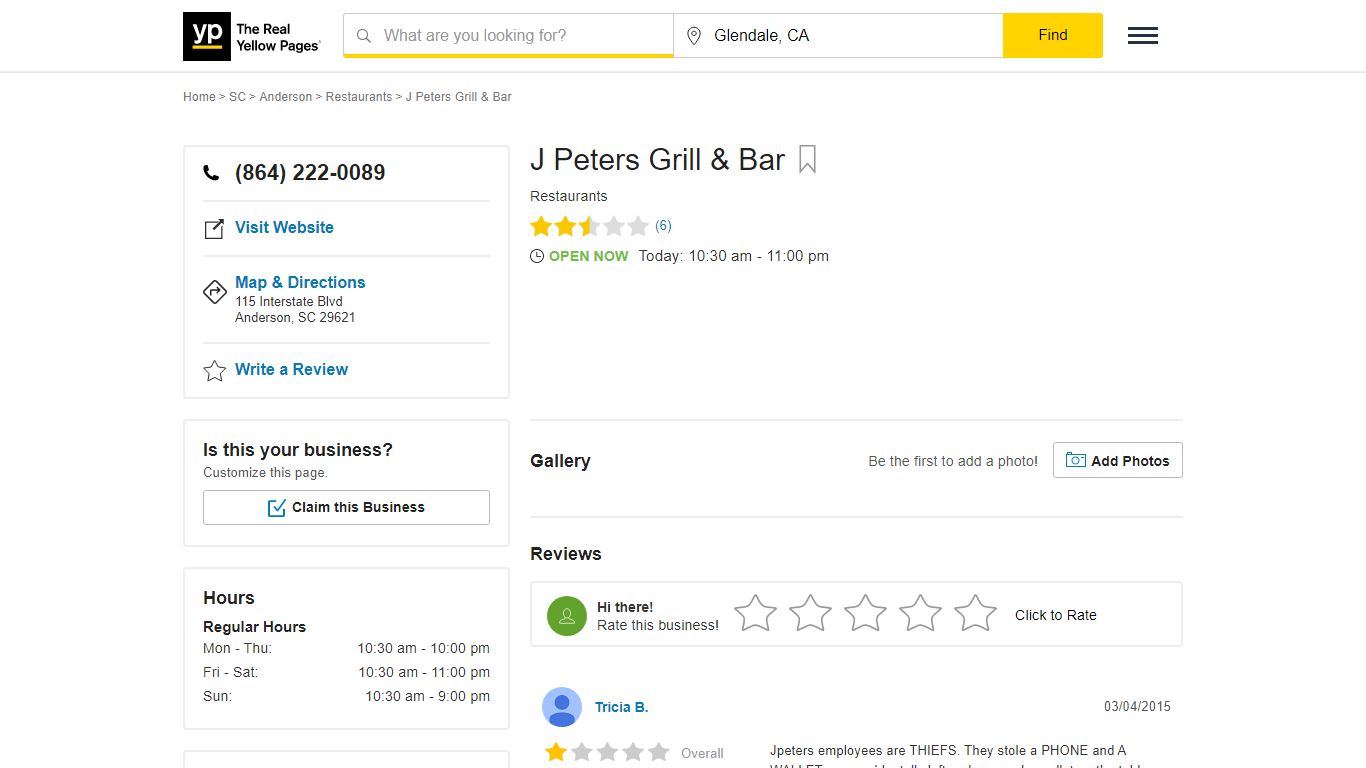 J Peters Grill & Bar in Anderson , SC - YP.com